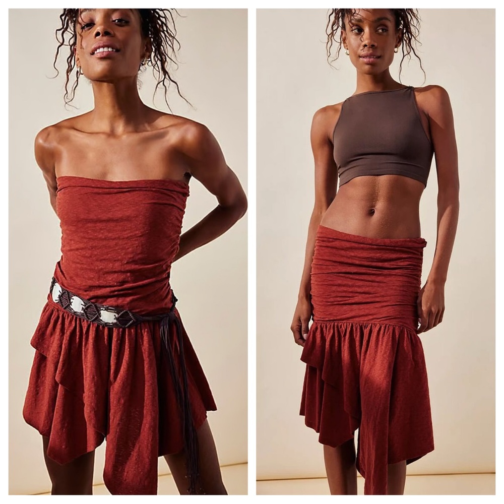 Free People Robyn Convertible mini tube top dress tunic top skirt in burnt henna